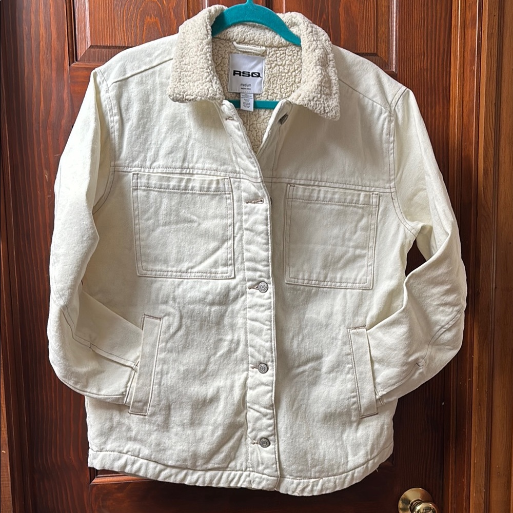 RSQ Off-White Sherpa Collar Jacket